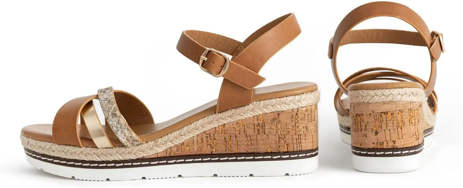 Women's Espadrille Wedge Open Toe Sandals,Adjustable Buckle Ankle Strap Casual Sandals With Arch Support Outdoor Dressy Beach Platform Rome Sandal Shoes