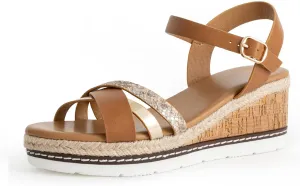 Women's Espadrille Wedge Open Toe Sandals,Adjustable Buckle Ankle Strap Casual Sandals With Arch Support Outdoor Dressy Beach Platform Rome Sandal Shoes