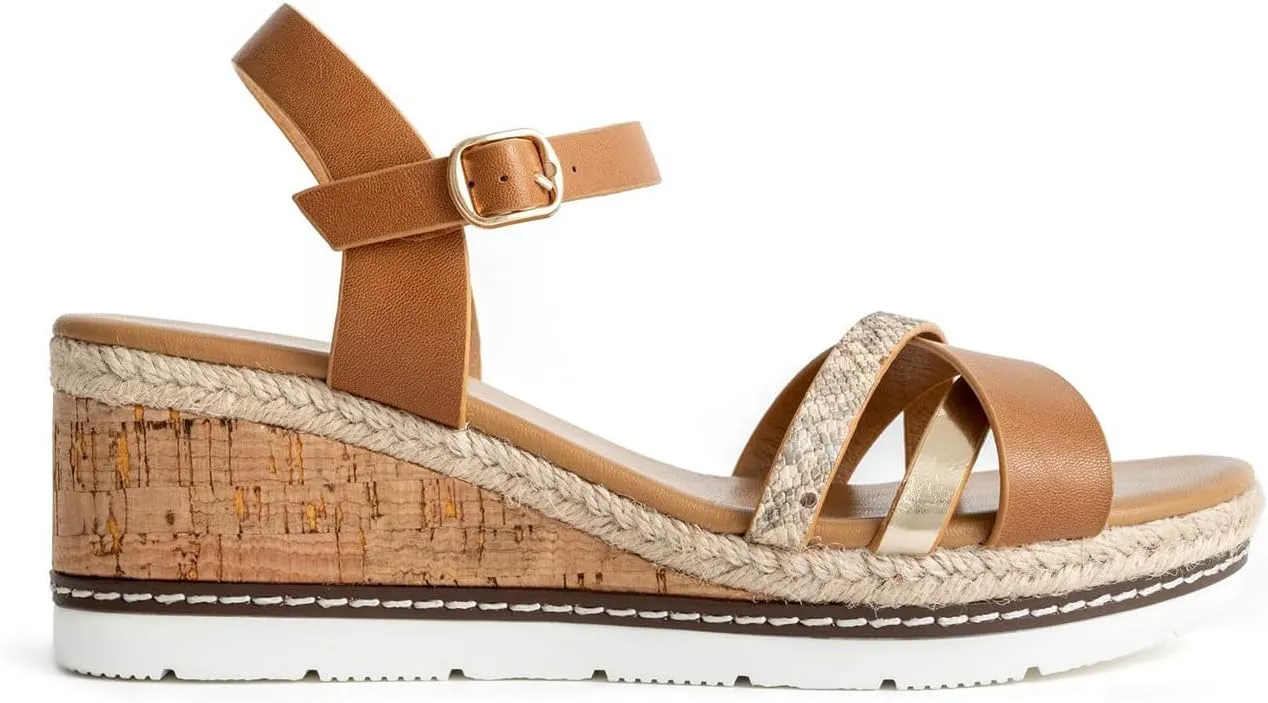Women's Espadrille Wedge Open Toe Sandals,Adjustable Buckle Ankle Strap Casual Sandals With Arch Support Outdoor Dressy Beach Platform Rome Sandal Shoes