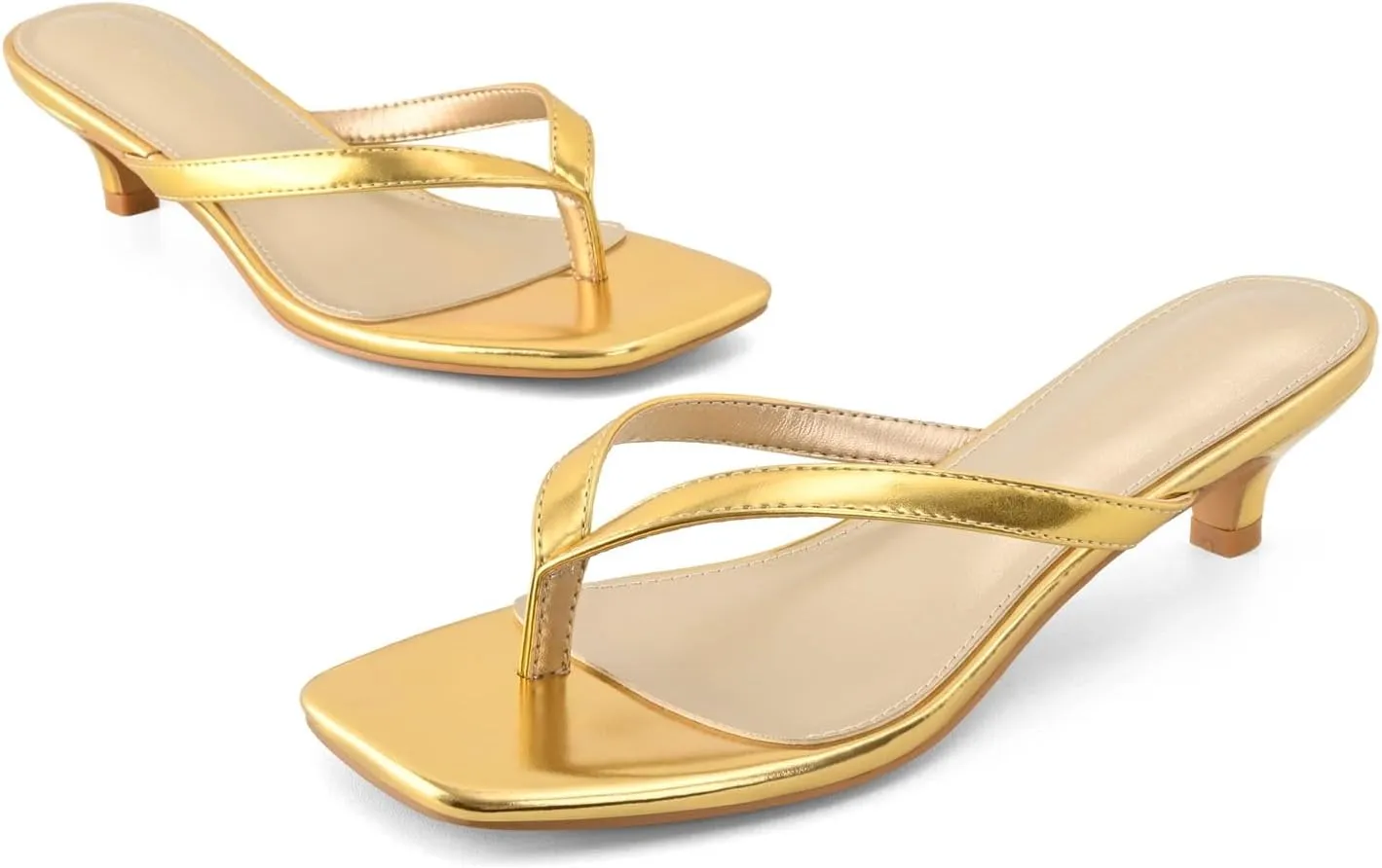 Women’s Flip-Flops Kitten Heels Thong Sandals For Women Square Toe Slip On Fashion Summer Dress Sandals