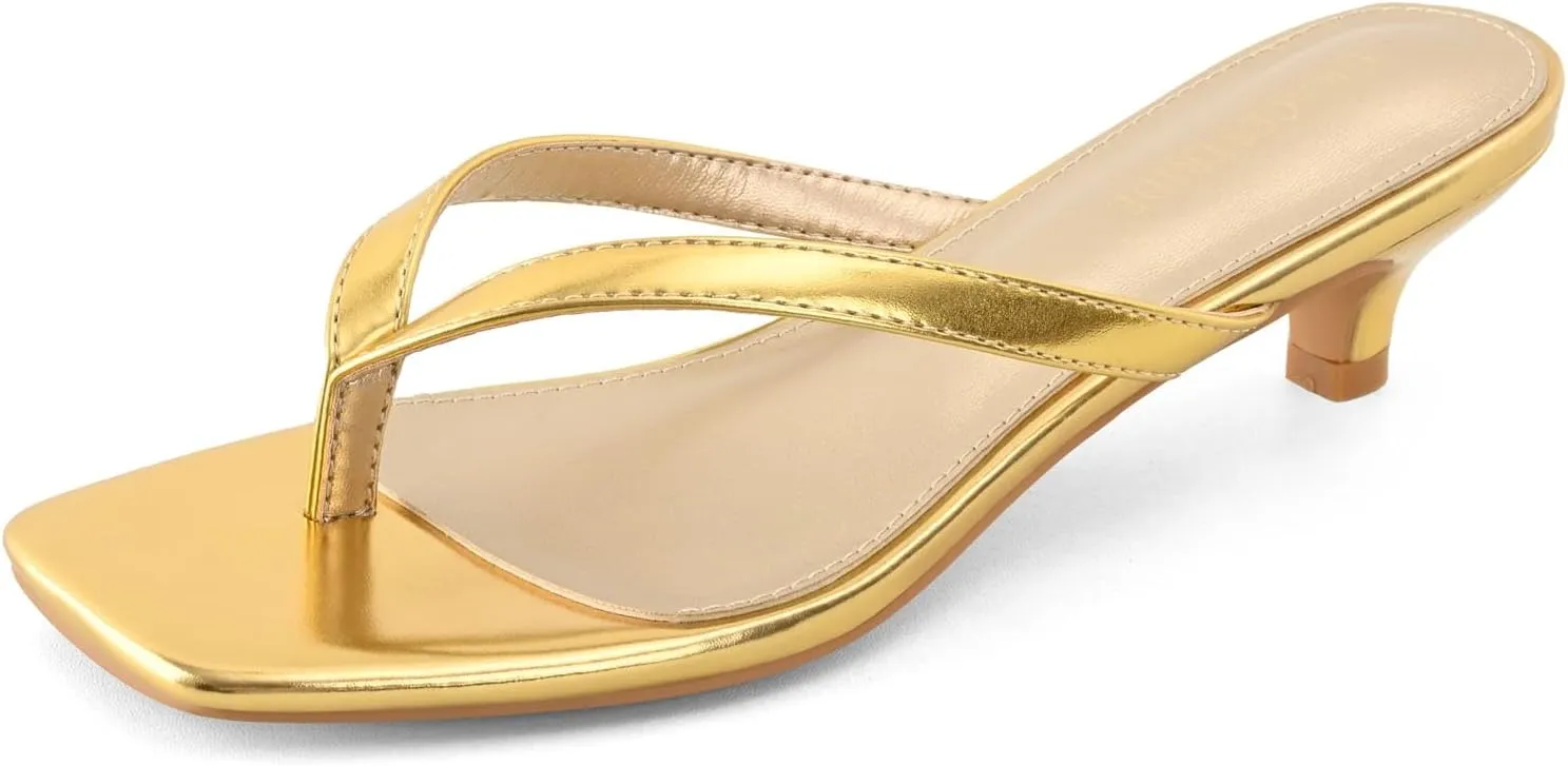 Women’s Flip-Flops Kitten Heels Thong Sandals For Women Square Toe Slip On Fashion Summer Dress Sandals