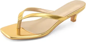 Women’s Flip-Flops Kitten Heels Thong Sandals For Women Square Toe Slip On Fashion Summer Dress Sandals
