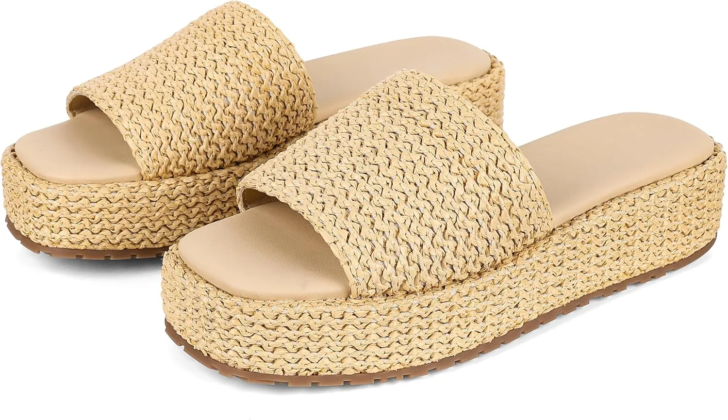 Womens Platform Sandals Wedge Sandals Slip On Espadrilles Open Toe Woven Beach Sandals Raffia Sandals