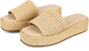 Womens Platform Sandals Wedge Sandals Slip On Espadrilles Open Toe Woven Beach Sandals Raffia Sandals