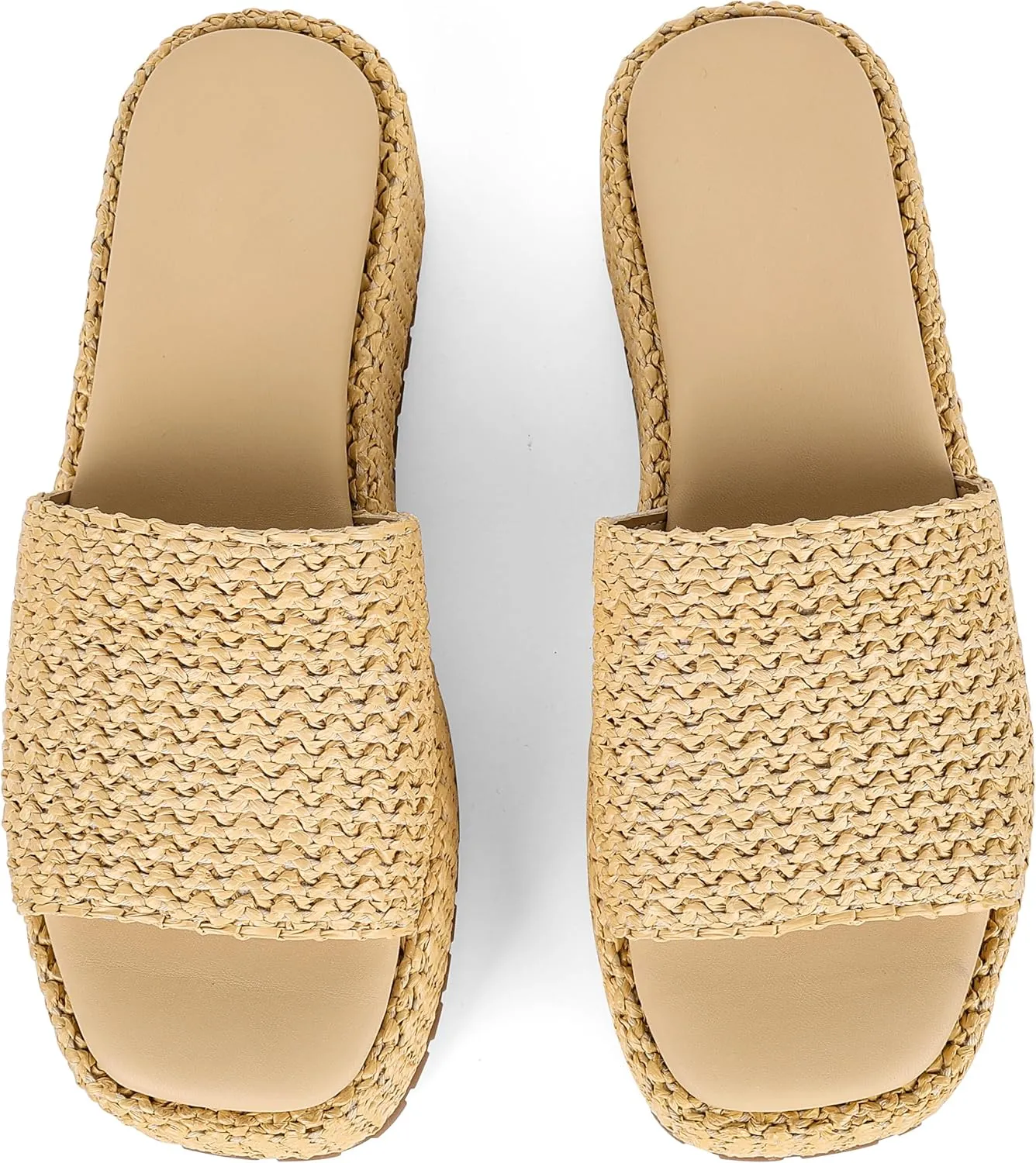 Womens Platform Sandals Wedge Sandals Slip On Espadrilles Open Toe Woven Beach Sandals Raffia Sandals
