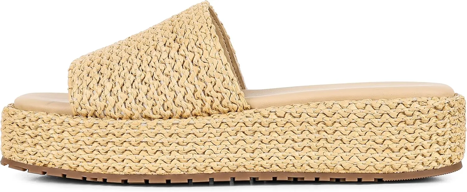 Womens Platform Sandals Wedge Sandals Slip On Espadrilles Open Toe Woven Beach Sandals Raffia Sandals