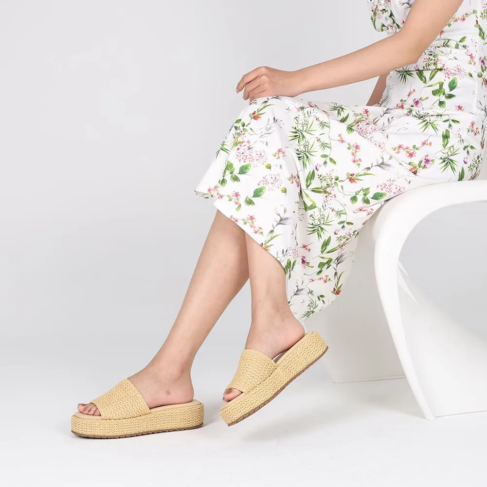 Womens Platform Sandals Wedge Sandals Slip On Espadrilles Open Toe Woven Beach Sandals Raffia Sandals