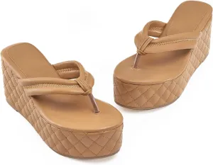 Women's Platform Wedge Slides Sandals Open Toe Slip on Flip-Flops Comfort Summer Beach Casual Wedges Shoes