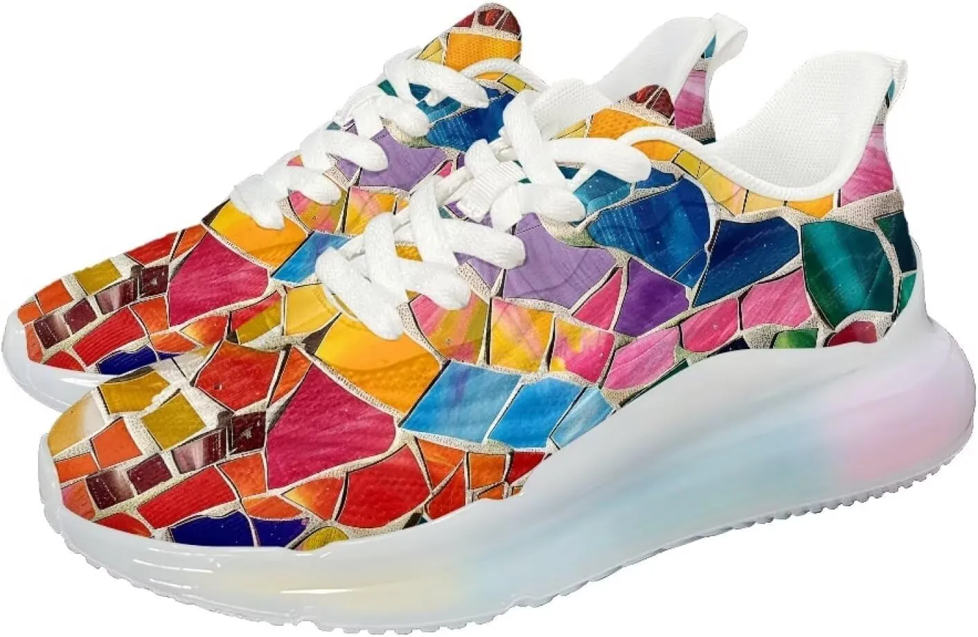 Women's Rainbow Sneaker Cozy Lightweight Air Cushion Footwear Travel Sneaker Breathable Anti-Slip Walking Shoes for Women US 6-11