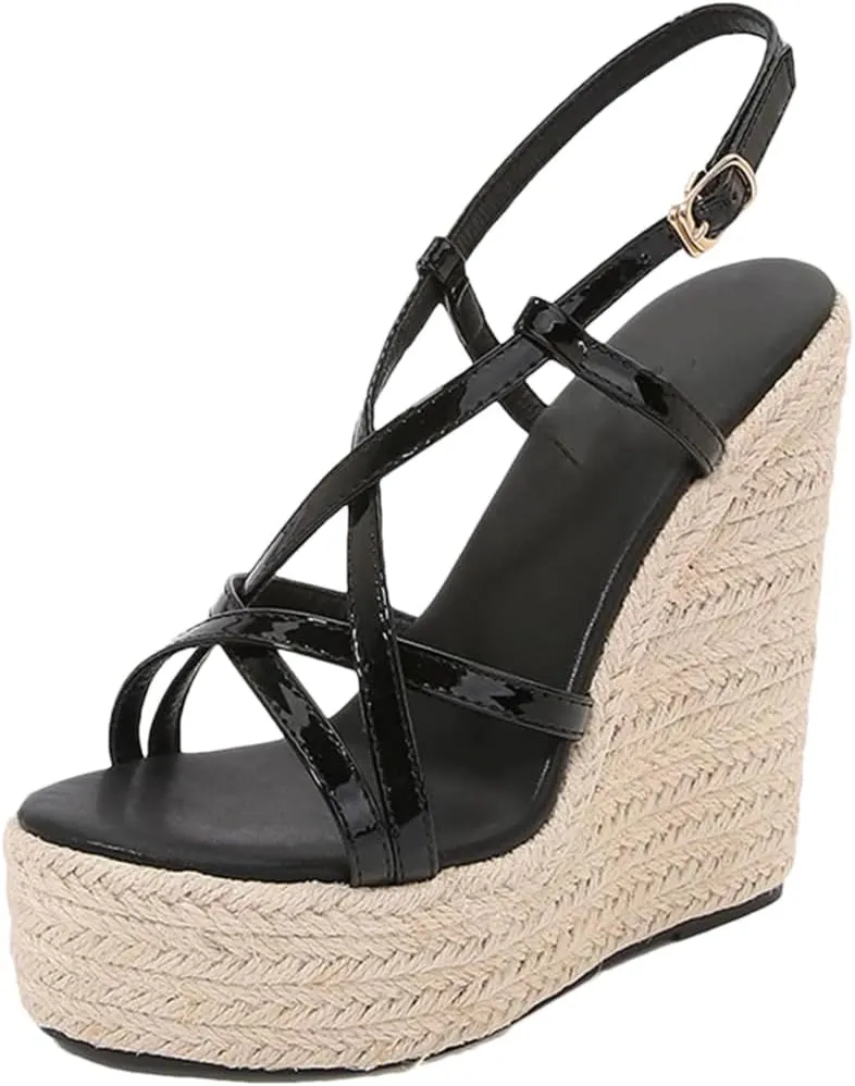 Womens Summer Espadrille Heel Platform Wedge Sandals 14CM Catwalk Show Sandals