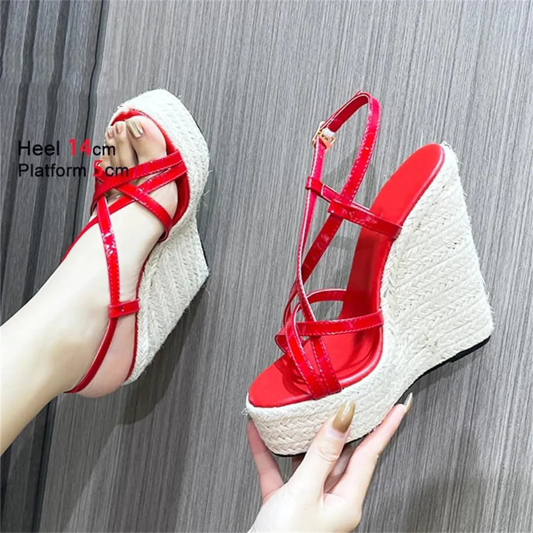 Womens Summer Espadrille Heel Platform Wedge Sandals 14CM Catwalk Show Sandals