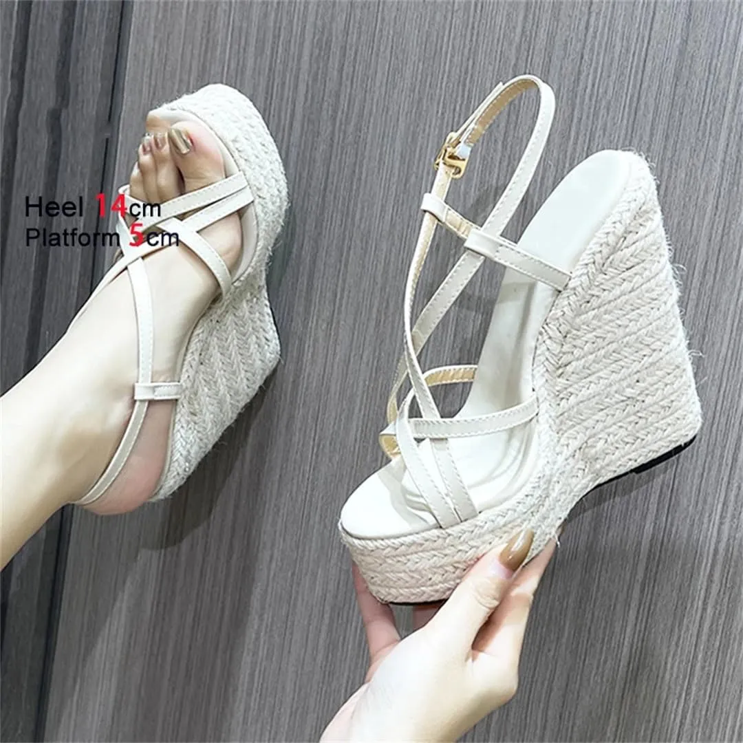 Womens Summer Espadrille Heel Platform Wedge Sandals 14CM Catwalk Show Sandals