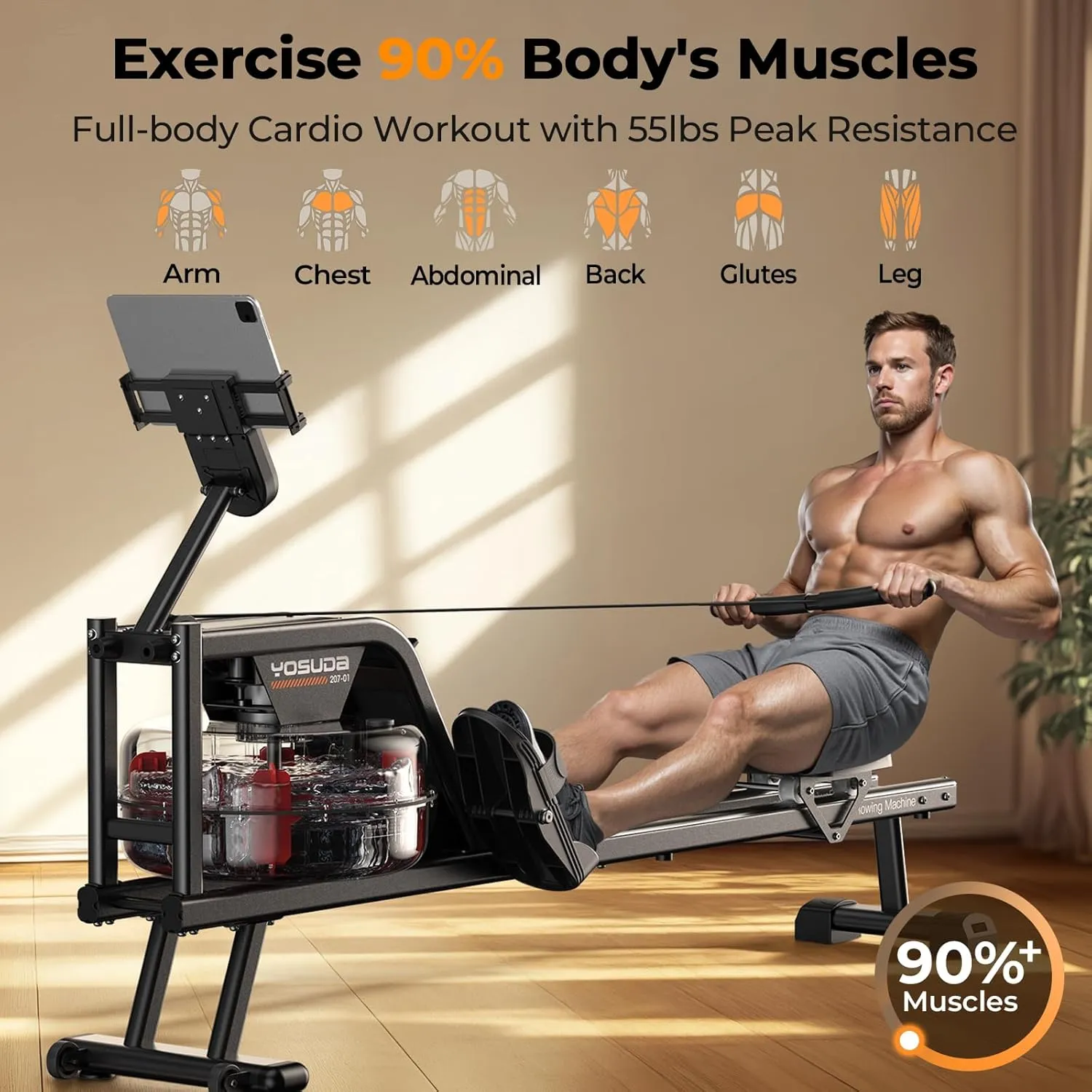 YOSUDA Magnetic/Water Rowing Machine 350 LB Weight Capacity - Rower Machine for Home Use with Bluetooth, App Supported, Tablet Holder and Comfortable Seat Cushion