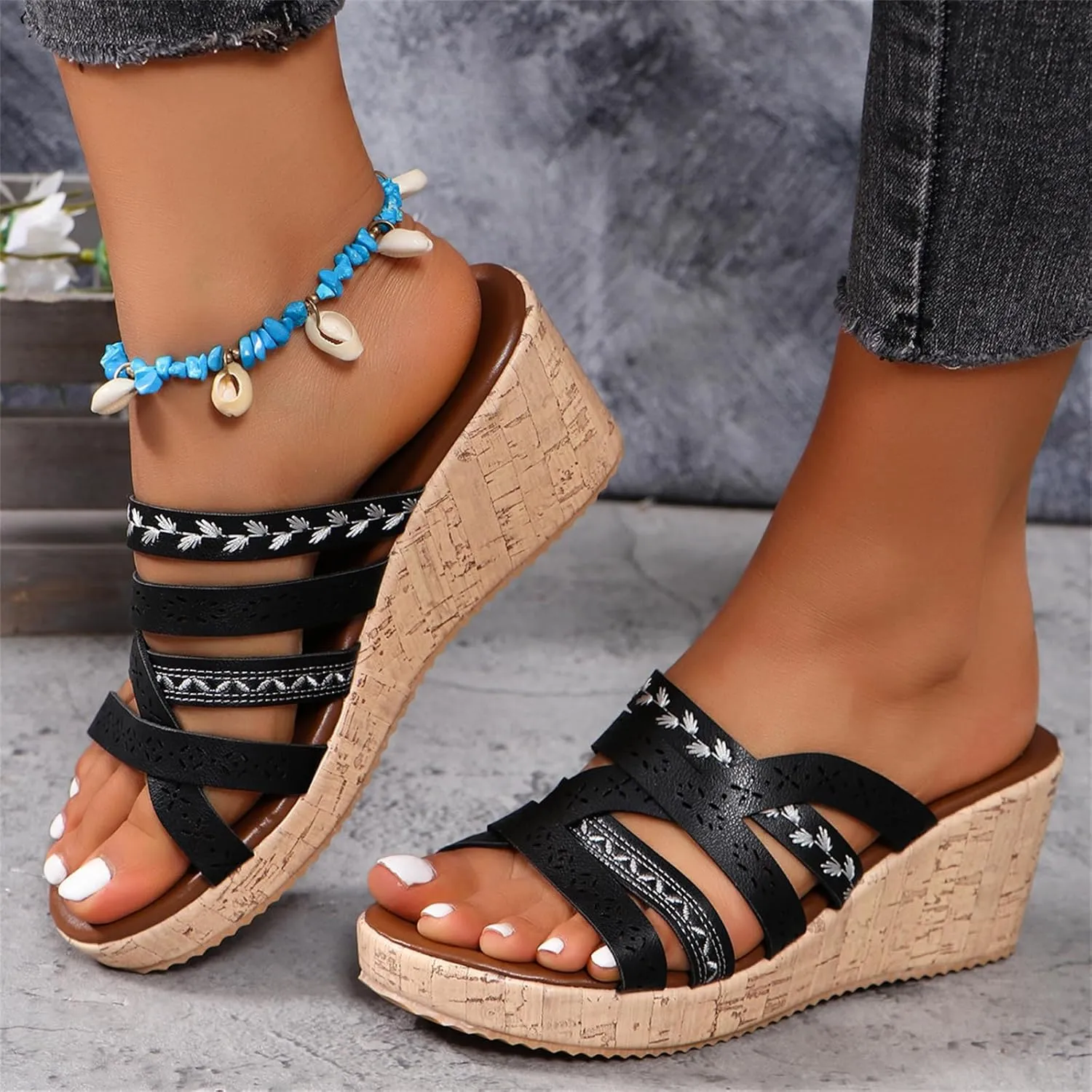 ZKXYFFS Women's Wedge Platform Espadrille Cork Slide Sandals Slip On Open Toe High Heels Buckle Casual Summer Flatform Shoes