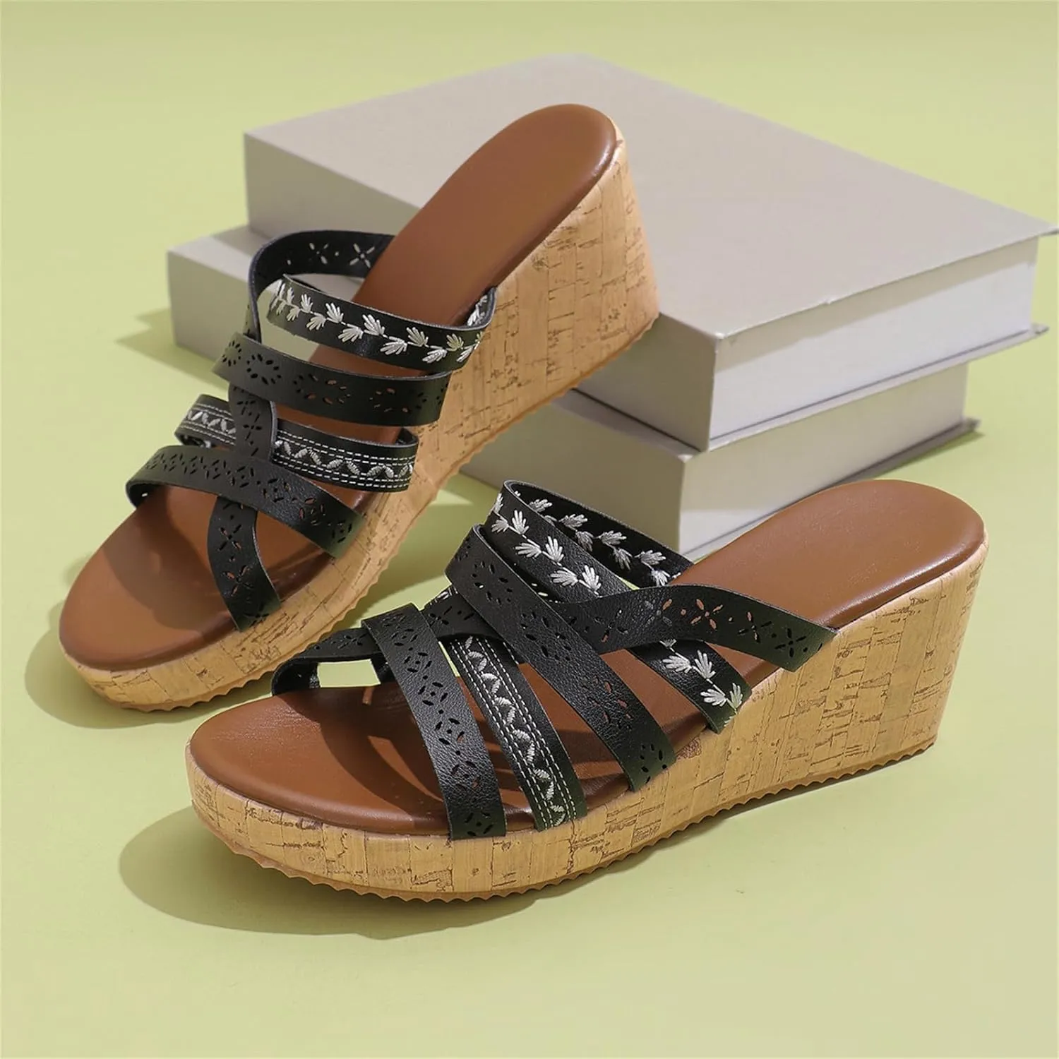 ZKXYFFS Women's Wedge Platform Espadrille Cork Slide Sandals Slip On Open Toe High Heels Buckle Casual Summer Flatform Shoes