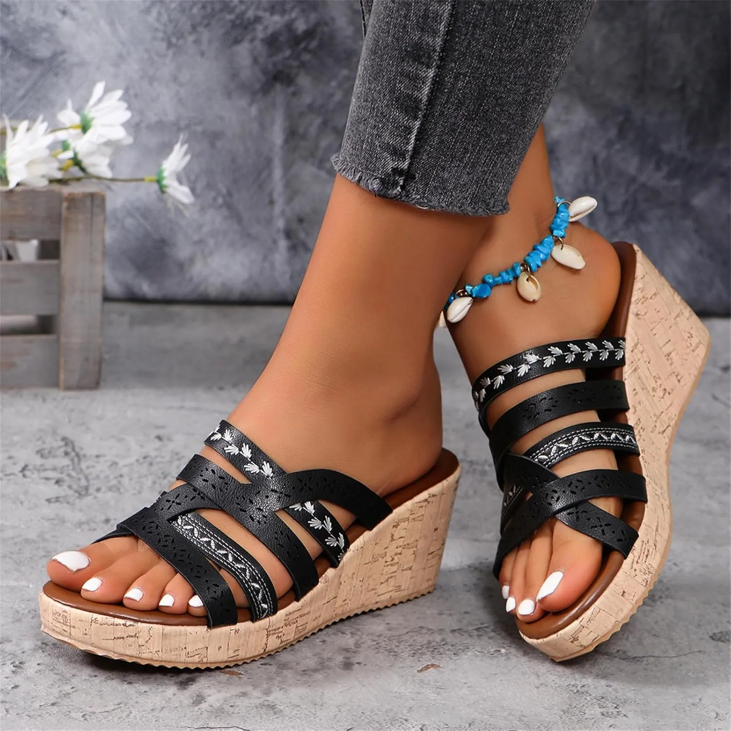 ZKXYFFS Women's Wedge Platform Espadrille Cork Slide Sandals Slip On Open Toe High Heels Buckle Casual Summer Flatform Shoes