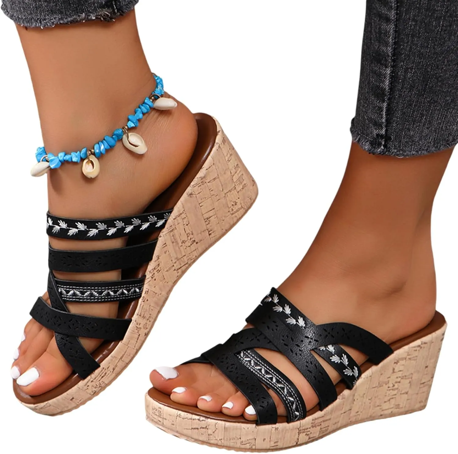 ZKXYFFS Women's Wedge Platform Espadrille Cork Slide Sandals Slip On Open Toe High Heels Buckle Casual Summer Flatform Shoes