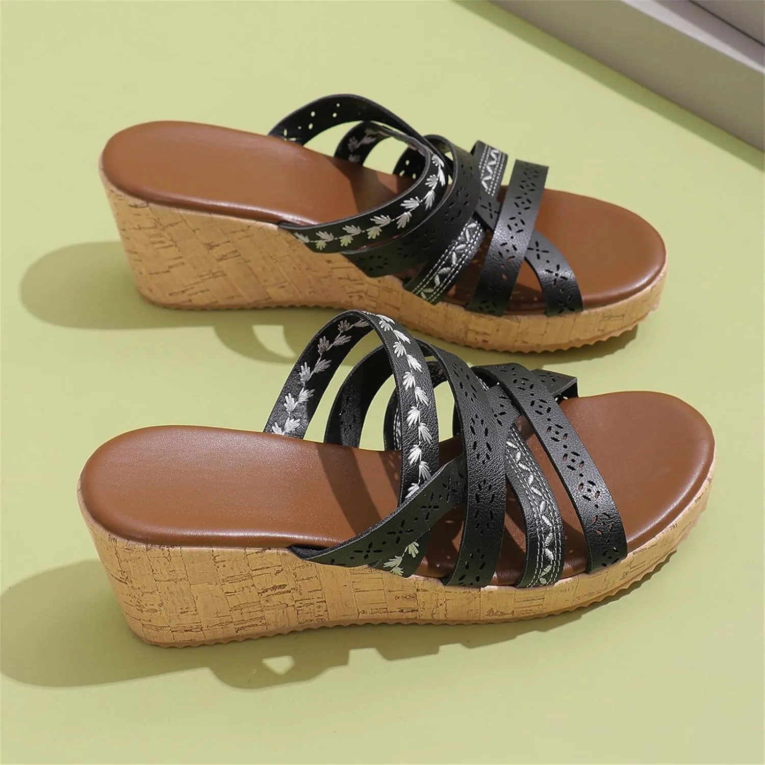 ZKXYFFS Women's Wedge Platform Espadrille Cork Slide Sandals Slip On Open Toe High Heels Buckle Casual Summer Flatform Shoes